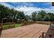 Wooden back deck for entertaining or relaxing with built-in bench seating and view of the landscaped backyard at 4032 Duran Ln, Auburn, GA 30011