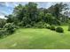A lush green backyard is framed by mature trees at 25 Darcee Ct, Lawrenceville, GA 30046