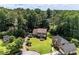 An aerial view of a two-story house surrounded by trees and lawns at 1324 Concord Sw Cir, Lilburn, GA 30047