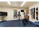 Home gym with mirrors, exercise equipment, and wall-mounted TV at 7430 Ramsgate Ct, Cumming, GA 30040