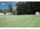 Expansive backyard with lush green lawn and mature trees offering privacy at 125 Pebble Beach Ct, Atlanta, GA 30349