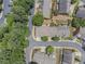 Overhead shot of neighborhood featuring manicured lawns, mature trees, and well-maintained homes at 401 Wellwood Way, Roswell, GA 30075
