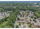 Panoramic aerial view of the residential community, featuring townhomes, landscaping, and roadways at 401 Wellwood Way, Roswell, GA 30075