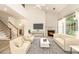 Bright living room with vaulted ceiling, a fireplace, large windows, neutral color palette and wood laminate floors at 401 Wellwood Way, Roswell, GA 30075