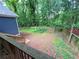 Fenced backyard view with lush greenery, mature trees, and a wood deck, creating a private outdoor space at 195 Burbank Nw Dr, Atlanta, GA 30314