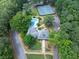 Aerial view of the pool and tennis court amenities nestled within a tree-lined community at 3365 Sweetwater Dr, Cumming, GA 30041