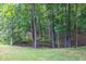 Lush backyard with mature trees and a charming firepit area at 3365 Sweetwater Dr, Cumming, GA 30041