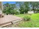 Relaxing backyard with wooden deck and grassy lawn surrounded by mature trees at 2621 Walton Sw Way, Marietta, GA 30060