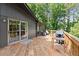 View of the spacious wooden deck featuring sliding glass doors and outdoor seating, perfect for entertaining at 2600 Sandpiper Dr, Tucker, GA 30084