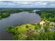 Expansive aerial view of a lake surrounded by dense forests, featuring a park with recreational facilities at 4520 Dallas St, Acworth, GA 30101
