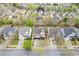 Aerial view showcases a well-maintained neighborhood with mature trees and manicured lawns under a beautiful blue sky at 610 Syemore Pass, Canton, GA 30115