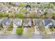 Aerial view showcases a well-maintained neighborhood with mature trees and manicured lawns under a beautiful blue sky at 610 Syemore Pass, Canton, GA 30115