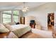 A bright bedroom with large windows, ceiling fan, and a walk-in closet, offering ample storage at 3531 Evans Ridge Dr, Atlanta, GA 30341