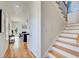 Inviting entryway featuring gleaming hardwood floors, staircase with painted risers, and an open floor plan at 1240 Oakland Sw Ter # B, Atlanta, GA 30310