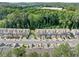 Aerial view of townhomes in a well-maintained community surrounded by lush greenery, offering a tranquil setting at 490 Duval Dr, Alpharetta, GA 30009