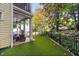 Spacious backyard with artificial turf, a privacy fence, and a covered patio area at 635 Holcomb Bridge Rd, Norcross, GA 30071