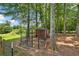View of a chicken coop in a yard with green grass and trees at 1400 Land Rd, Canton, GA 30114