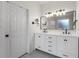 Elegant bathroom with double vanity, modern lighting, and sleek fixtures at 10880 Windham Way, Alpharetta, GA 30022