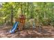 Backyard featuring a playset with a slide and swing set on a mulch bed at 620 Amberidge Trl, Atlanta, GA 30328