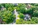 Overhead view of the house, emphasizing its private setting surrounded by beautiful trees and landscaping at 525 Avala Ct, Johns Creek, GA 30022