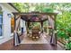 Covered patio with outdoor dining area, perfect for entertaining with privacy and shade at 525 Avala Ct, Johns Creek, GA 30022