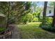 Lush backyard with stone stepping-stones and mature trees creating a private oasis at 1300 North Ne Ave, Atlanta, GA 30307