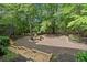 Backyard with fire pit seating area and wooded views at 1755 Noblin Summit Dr, Duluth, GA 30097