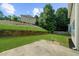 Beautiful backyard featuring lush green grass, a retaining wall, and mature trees, creating a private outdoor space at 3559 Reservoir Pass, Acworth, GA 30101