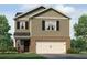 Two-story home with neutral siding, brick accents, attached garage, and well-manicured landscaping at 504 Oak View Ln, Dallas, GA 30157