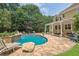 Stunning backyard features a sparkling pool, patio with pergola, and mature landscaping for outdoor relaxation at 5154 Meadowbrook Cir, Suwanee, GA 30024