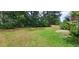 Backyard with a large lawn, lush trees, and a partial fence around the property at 571 Cold Water Ln, Mcdonough, GA 30252