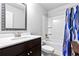 Bathroom featuring a vanity with a sink, toilet, and shower at 108 Fountain Oak, Villa Rica, GA 30180