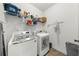 Modern laundry room with a side-by-side washer and dryer, and overhead shelving at 4425 Martel Dr, Cumming, GA 30040