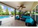 Covered patio with ample seating overlooking the pool and lush landscaping at 4425 Martel Dr, Cumming, GA 30040