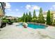 Large in-ground pool surrounded by a spacious patio, lush landscaping, and privacy fence at 4425 Martel Dr, Cumming, GA 30040