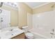 Bathroom with a single vanity, mirror, and bathtub/shower combination at 4230 Pilgrim Point Rd, Cumming, GA 30041