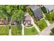 An aerial view showcases the home, green lawn, and driveway with parking at 176 Rockyford Ne Rd, Atlanta, GA 30317