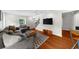 Modern living room featuring a gray sofa, hardwood floors, and a flat-screen TV at 176 Rockyford Ne Rd, Atlanta, GA 30317