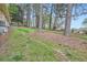 A sloped, grassy backyard is surrounded by mature trees at 4089 Menlo Dr, Tucker, GA 30084