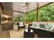 Staged covered deck with seating area and wooded view at 4987 Day Lily Nw Way, Acworth, GA 30102