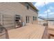 Wooden deck featuring wooden rails, access to the backyard, and metal storage shelves at 2870 Prestwood Dr, Cumming, GA 30040