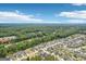 Panoramic aerial view of a community surrounded by a dense forest and divided by a railway at 247 Widener Way, Peachtree City, GA 30269