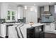 Bright kitchen showcasing white cabinets, stainless steel appliances, a stylish island and backsplash at 5755 Riley Rd, Cumming, GA 30028
