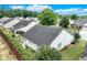 An aerial shot showcases a well-kept backyard and the neatly lined up homes with lush trees and manicured lawns at 936 Village View Cir, Loganville, GA 30052