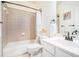 Clean bathroom with tub-shower combo, single vanity and good lighting at 223 Sterling Brook Ln, Canton, GA 30114