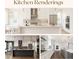 Collection of kitchen renderings showing updated white cabinetry, stainless appliances and islands at 4908 Mill Brook Dr, Atlanta, GA 30338