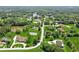 Panoramic aerial view of a neighborhood with lush landscaping, mature trees and lake views at 5661 Rutland Trce, Lithonia, GA 30058