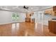 Living room features hardwood floors, built in storage, recessed lights and an open concept design at 5661 Rutland Trce, Lithonia, GA 30058