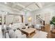 Spacious living room with coffered ceiling, open floor plan, and access to dining at 145 Ardsley Ln, Alpharetta, GA 30005