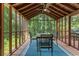 Screened porch with wooden ceiling features a dining table and ceiling fan at 3120 Beechwood Se Dr, Marietta, GA 30067